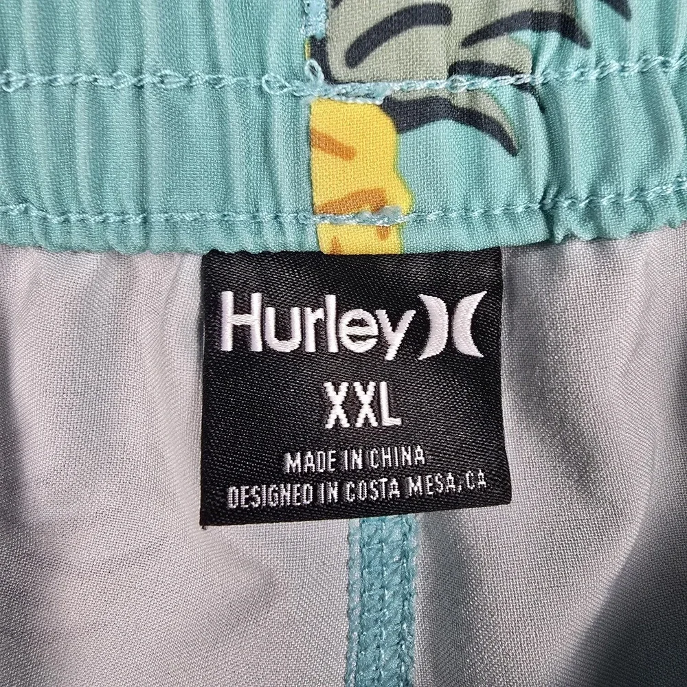 Hurley Swim Trunks Shorts Mens 2XL Blue‎ Pineapple Print Drawstring Quick Dry